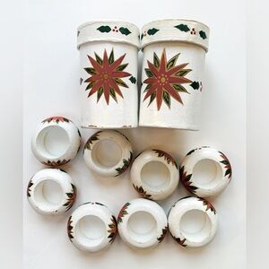 Hand Painted Set Of 8 Poinsettia Napkin Rings 2 Poinsettia Ring Holders Vintage